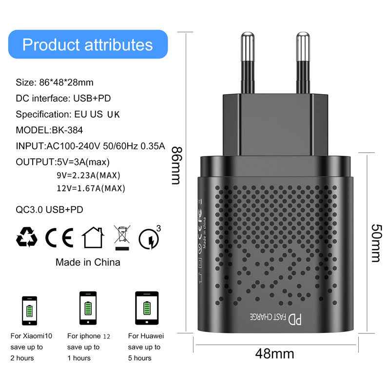 20W Dual Port Fast Charger Compatible with Apple and Android Phones
