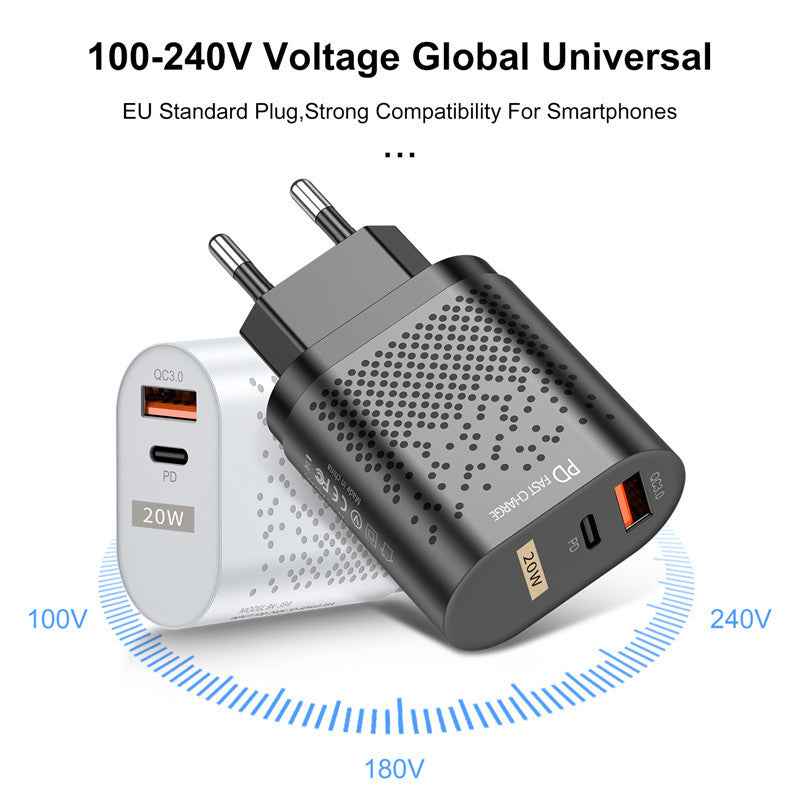 20W Dual Port Fast Charger Compatible with Apple and Android Phones