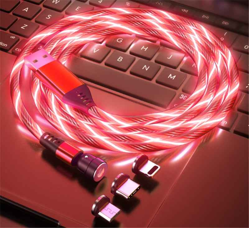 Luminous Magnetic Charging Cable with Fast Charger 2025 – The Brightest Lifesaver in My Digital Life 540 Rotate Luminous Magnetic Charging Cable 3A Fast Charge for Mobile Phones, LED Micro USB Type C, iPhone Cable