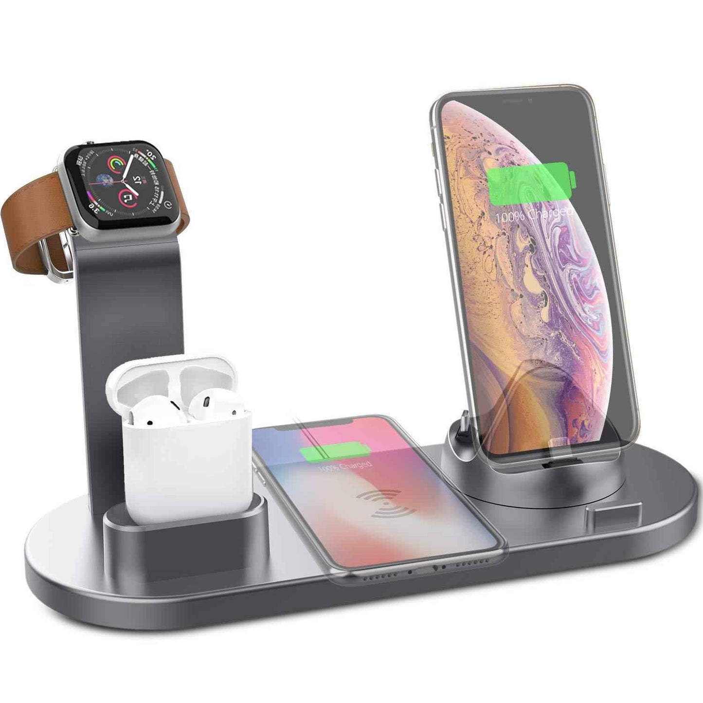 4-in-1 Wireless Charger Dock 9V Battery Charging Speed for Apple Watch Series 8 7, iPhone 15 14 13 12 Pro, AirPods Pro 3 2