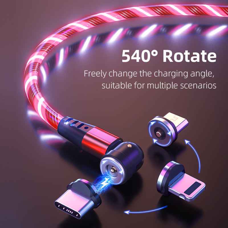 Luminous Magnetic Charging Cable with Fast Charger 2025 – The Brightest Lifesaver in My Digital Life 540 Rotate Luminous Magnetic Charging Cable 3A Fast Charge for Mobile Phones, LED Micro USB Type C, iPhone Cable