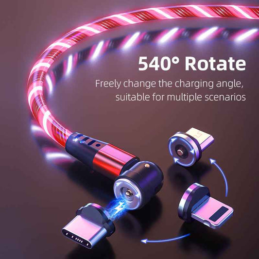 Luminous Magnetic Charging Cable with Fast Charger 2025 – The Brightest Lifesaver in My Digital Life 540 Rotate Luminous Magnetic Charging Cable 3A Fast Charge for Mobile Phones, LED Micro USB Type C, iPhone Cable