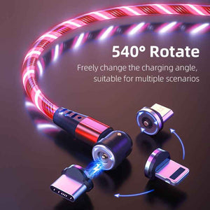 Luminous Magnetic Charging Cable with Fast Charger 2025 – The Brightest Lifesaver in My Digital Life 540 Rotate Luminous Magnetic Charging Cable 3A Fast Charge for Mobile Phones, LED Micro USB Type C, iPhone Cable