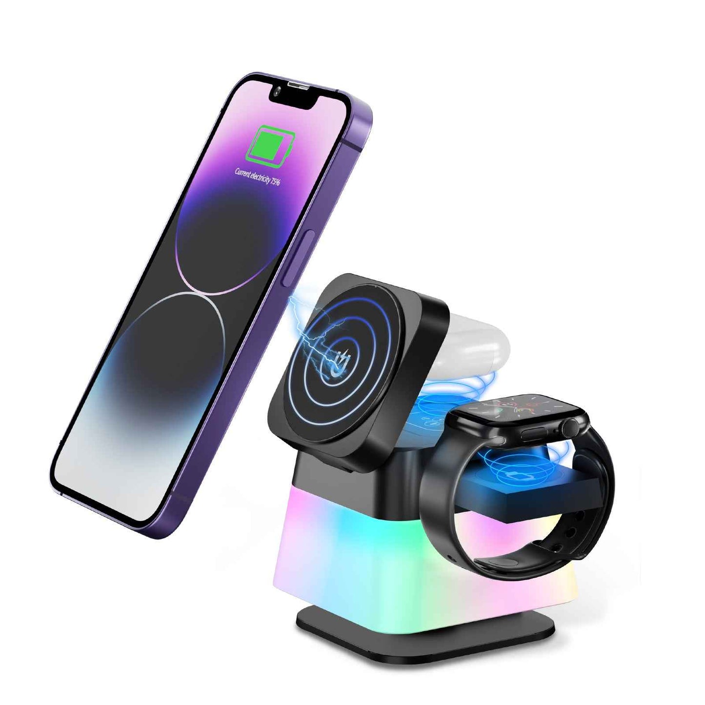 ⚡ Rotatable Wireless Charger Stand andBattery Charger for Xbox One Controller with Colorful Lighting for iPhone 15 14 13 12 Pro Max 8 7 - Magnetic Fast Charging Station