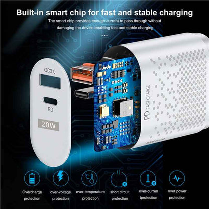 20W Dual Port Fast Charger Compatible with Apple and Android Phones