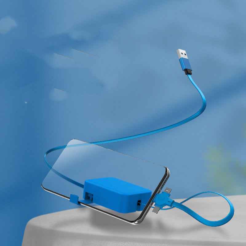 4 in 1 Retractable USB Cable with Phone Stand and Storage Box for iPhone, Type C, Micro Charging and Data Line
