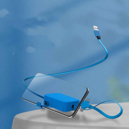 4 in 1 Retractable USB Cable with Phone Stand and Storage Box for iPhone, Type C, Micro Charging and Data Line