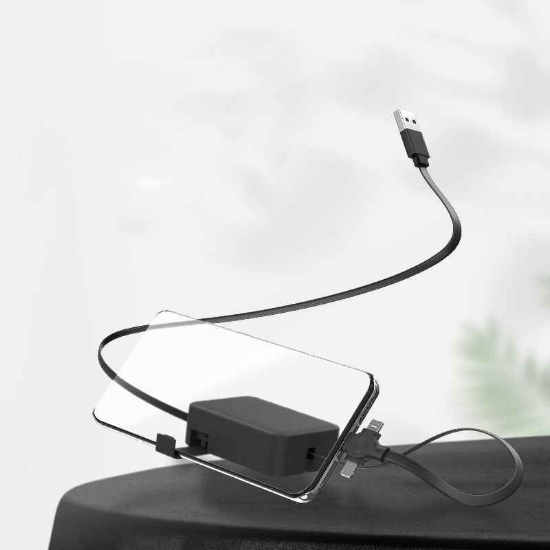 4 in 1 Retractable USB Cable with Phone Stand and Storage Box for iPhone, Type C, Micro Charging and Data Line