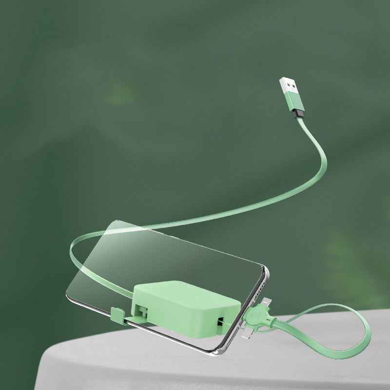 4 in 1 Retractable USB Cable with Phone Stand and Storage Box for iPhone, Type C, Micro Charging and Data Line