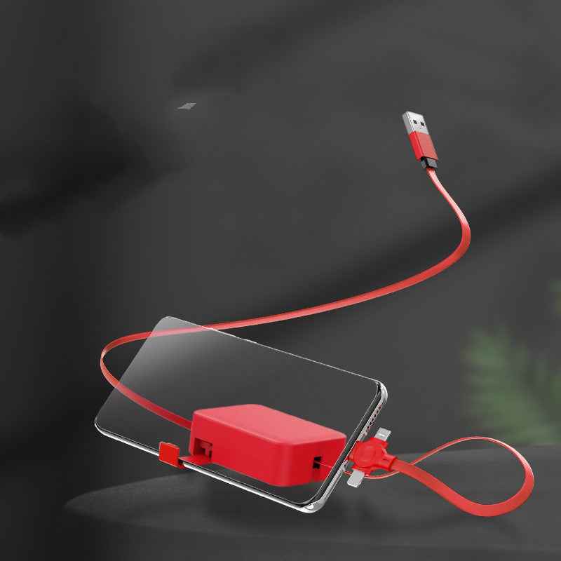 4 in 1 Retractable USB Cable with Phone Stand and Storage Box for iPhone, Type C, Micro Charging and Data Line