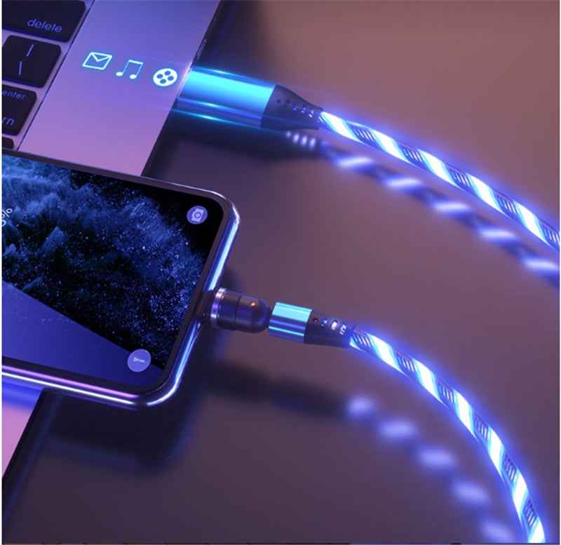 Luminous Magnetic Charging Cable with Fast Charger 2025 – The Brightest Lifesaver in My Digital Life 540 Rotate Luminous Magnetic Charging Cable 3A Fast Charge for Mobile Phones, LED Micro USB Type C, iPhone Cable