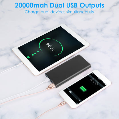 Portable 20000mAh Power Bank with Dual USB Output and Type C Micro USB Input
