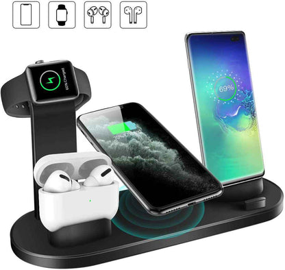 4-in-1 Wireless Charger Dock 9V Battery Charging Speed for Apple Watch Series 8 7, iPhone 15 14 13 12 Pro, AirPods Pro 3 2