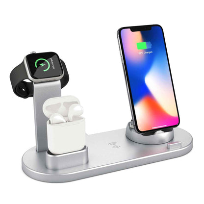 4-in-1 Wireless Charger Dock 9V Battery Charging Speed for Apple Watch Series 8 7, iPhone 15 14 13 12 Pro, AirPods Pro 3 2