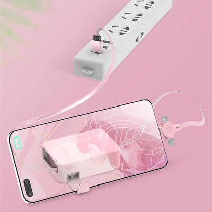 4 in 1 Retractable USB Cable with Phone Stand and Storage Box for iPhone, Type C, Micro Charging and Data Line