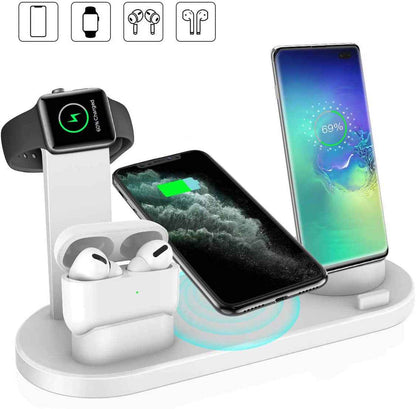 4-in-1 Wireless Charger Dock 9V Battery Charging Speed for Apple Watch Series 8 7, iPhone 15 14 13 12 Pro, AirPods Pro 3 2