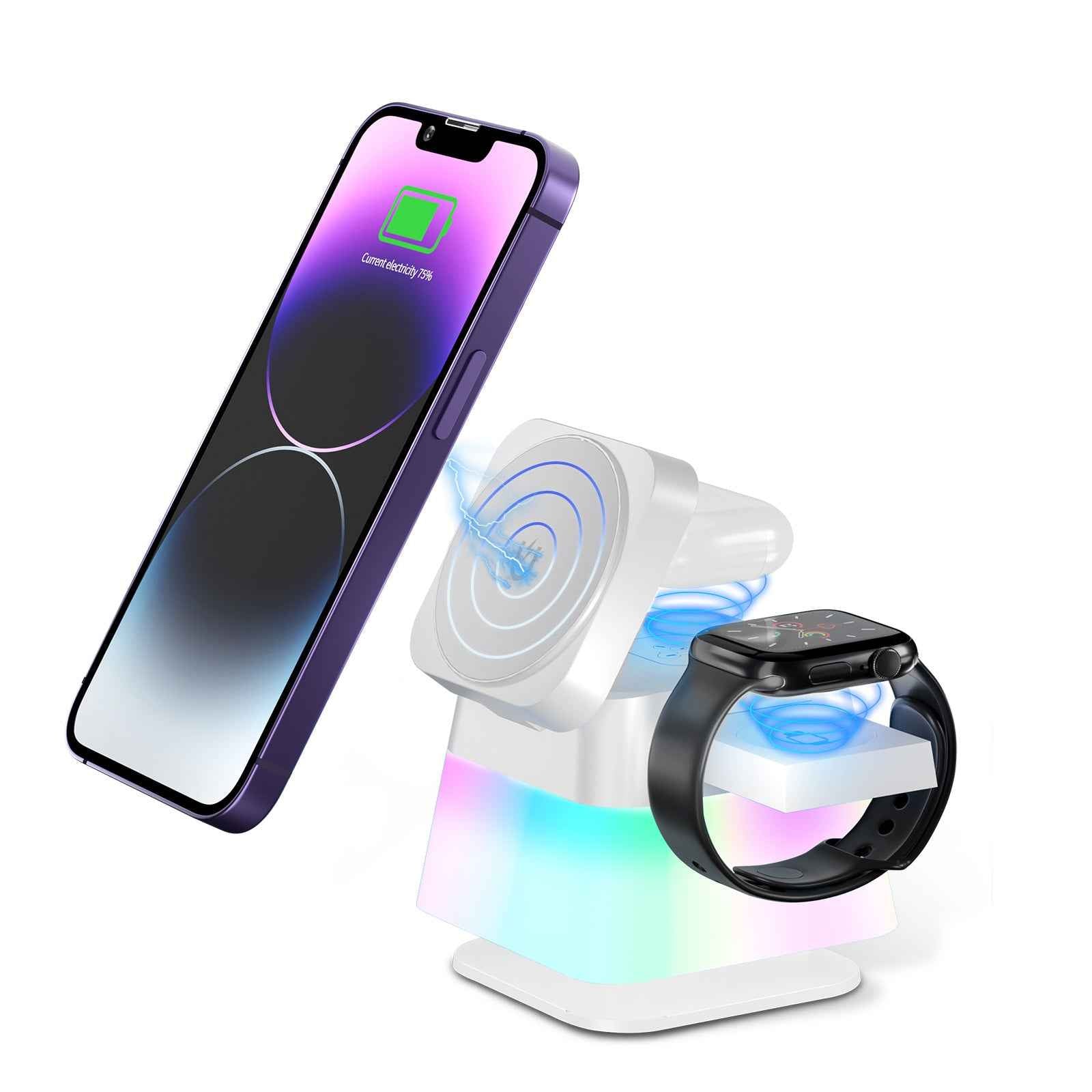 ⚡ Rotatable Wireless Charger Stand andBattery Charger for Xbox One Controller with Colorful Lighting for iPhone 15 14 13 12 Pro Max 8 7 - Magnetic Fast Charging Station