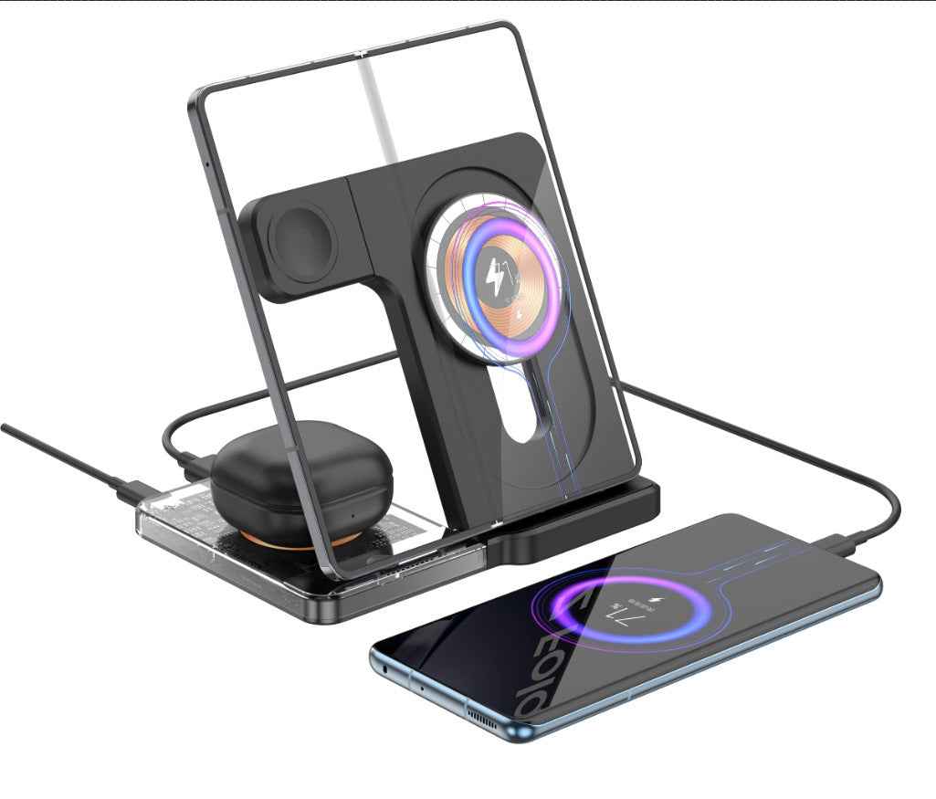 Desktop Wireless Charging Stand - Magnetic Three-in-One Foldable Charger