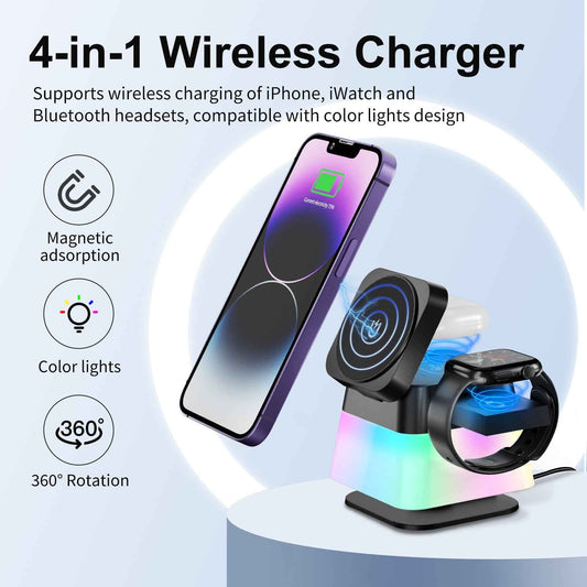 ⚡ Rotatable Wireless Charger Stand andBattery Charger for Xbox One Controller with Colorful Lighting for iPhone 15 14 13 12 Pro Max 8 7 - Magnetic Fast Charging Station