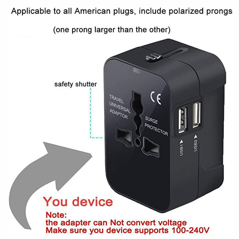 Travel Adapter, Worldwide All In One Universal Travel Adapter Wall Charger AC Power Plug Adapter Wi