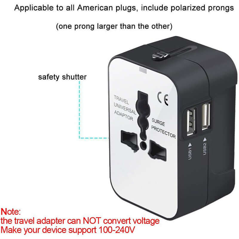 Travel Adapter, Worldwide All In One Universal Travel Adapter Wall Charger AC Power Plug Adapter Wi