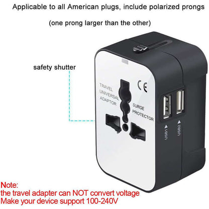 Travel Adapter, Worldwide All In One Universal Travel Adapter Wall Charger AC Power Plug Adapter Wi