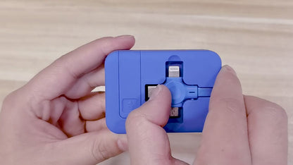 4 in 1 Retractable USB Cable with Phone Stand and Storage Box for iPhone, Type C, Micro Charging and Data Line